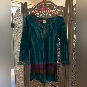 The Pyramid Collection Teal Sequin Lace Blouse